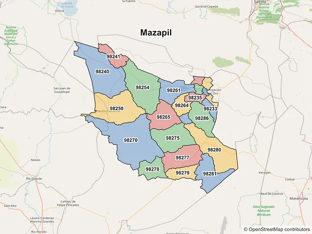 Mapa de códigos postales de Mazapil, Zacatecas