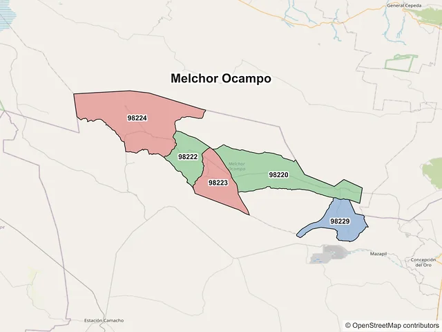 Mapa de códigos postales de Melchor Ocampo, Zacatecas
