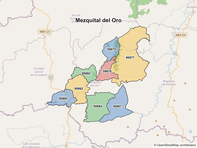 Mapa de códigos postales de Mezquital del Oro, Zacatecas