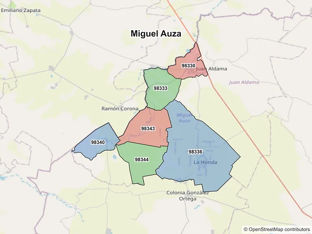 Mapa de códigos postales de Miguel Auza, Zacatecas