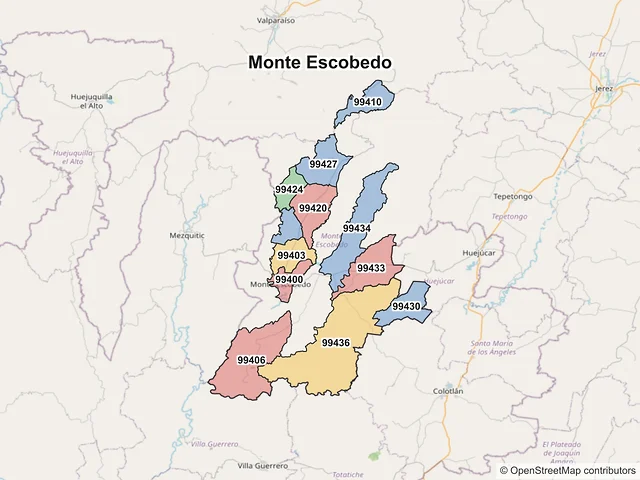 Mapa de códigos postales de Monte Escobedo, Zacatecas