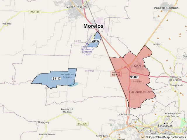 Mapa de códigos postales de Morelos, Zacatecas