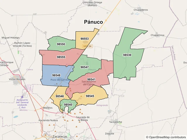 Mapa de códigos postales de Pánuco, Zacatecas
