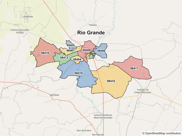 Mapa de códigos postales de Río Grande, Zacatecas