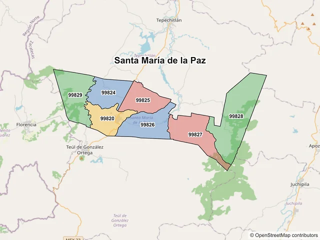 Mapa de códigos postales de Santa María de la Paz, Zacatecas