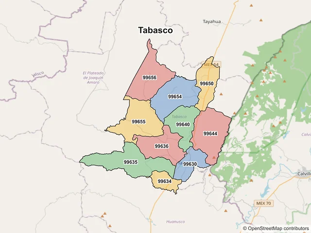 Mapa de códigos postales de Tabasco, Zacatecas