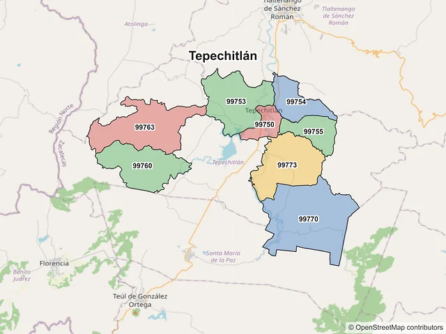 Mapa de códigos postales de Tepechitlán, Zacatecas