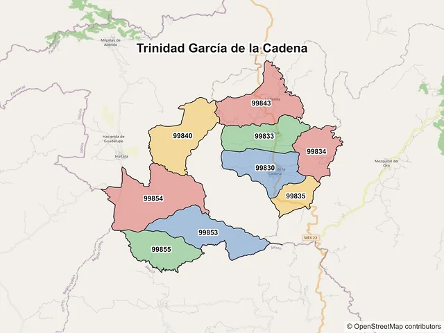 Mapa de códigos postales de Trinidad García de la Cadena, Zacatecas